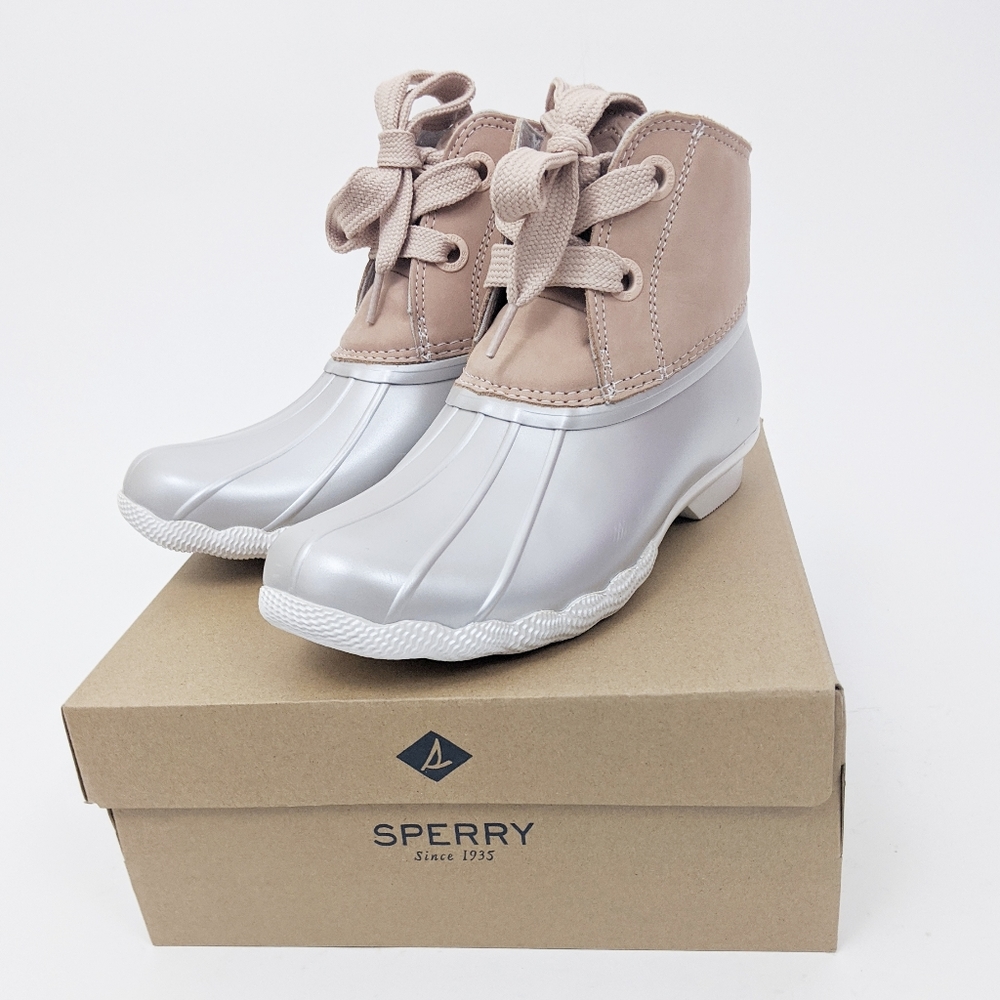 Sperry NEW Saltwater 2 Nubuck Duck Boots Pink Gray - Picture 2 of 8
